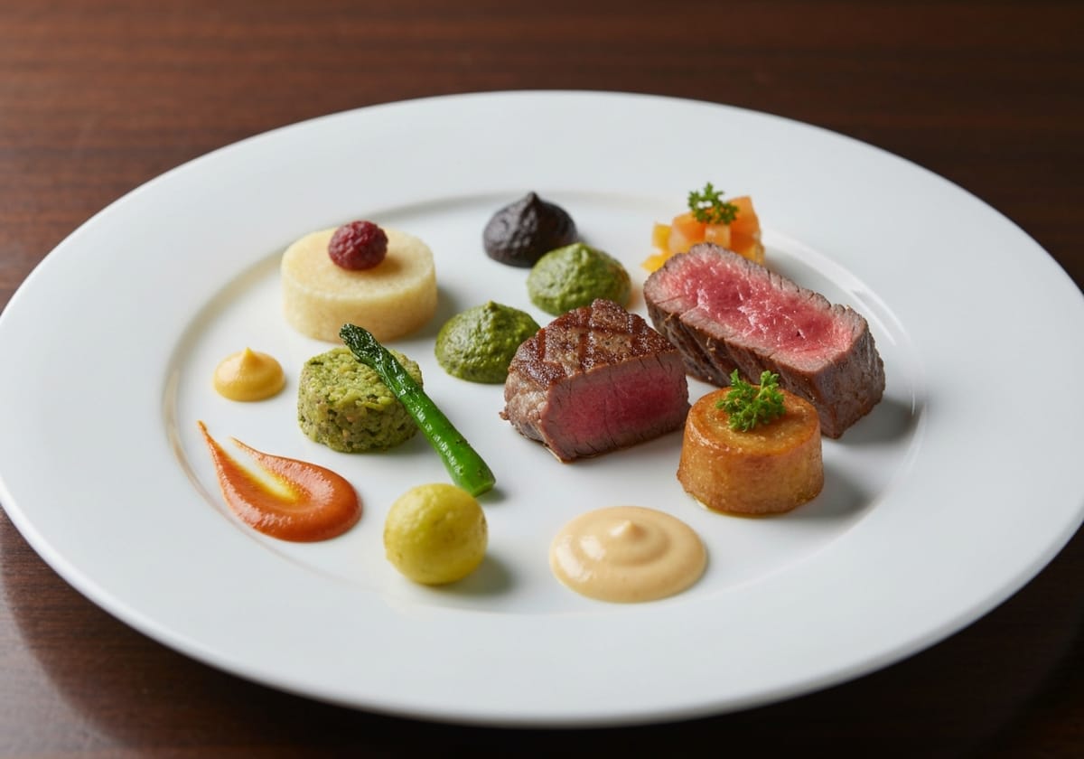 Chef plating a gourmet dish in the kitchen